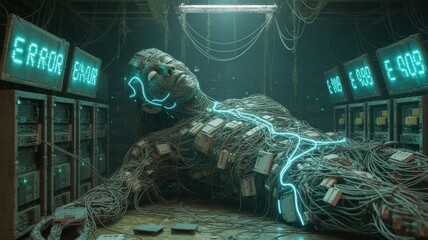 Overloaded Android System Failure in a Dark Futuristic Technological Nexus