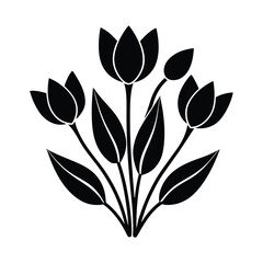Monochrome Tulip Vector Silhouette on White Background