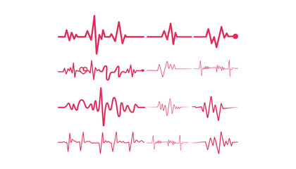 Set of Red Heartbeat and ECG Line Icons &ndash; Medical and Love Pulse Waveforms Vector Collection