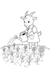 Obraz premium Adorable Goat Gardener: Watering Carrots and Sunflowers