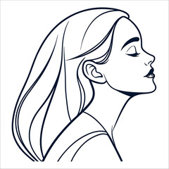 Elegant side profile of a young woman drawn in minimalist black and white line art style
