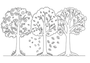 Four Seasons Tree Coloring Page for Kids — Spring, Summer, Fall, Winter in One Tree Outline