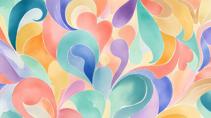 Colorful abstract heart motifs with watercolor pattern background wallpaper