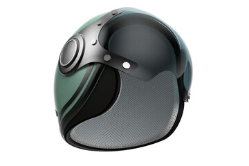Fototapeta premium Light blue retro scooter helmet with a clear visor, isolated on a PNG Transparent HD Background. Perfect for safety, vintage style, motorcycle, motorbike, riding, and design elements. High resolution.