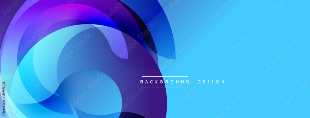 Poster Abstract blue purple design. Overlapping circles create dynamic flowing shapes. Modern background for presentations, websites.