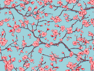 cherry blossom, flower, pattern, floral, seamless, vector, illustration, nature, spring, blossom, design, wallpaper, decoration, flowers, pink, cherry, tree, art, leaf, beauty, plant, texture, branch,