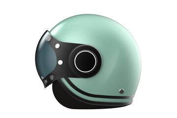 Vintage Mint Green Motorcycle Helmet Illustration - High-Quality Isolated Render on Transparent PNG HD Background - Essential Safety Gear for Urban Riding, Scooter Commuting, and Retro Transport \