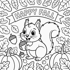  fall outline, fall coloring page, fall coloring, summer coloring, kawaii animal coloring, outline, illustration, cute coloring book cover, cover, cute kids illustration, cartoon cover, cartoon illust