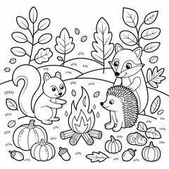  fall outline, fall coloring page, fall coloring, summer coloring, kawaii animal coloring, outline, illustration, cute coloring book cover, cover, cute kids illustration, cartoon cover, cartoon illust