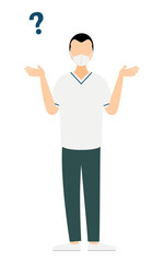 Simple illustration of a male nurse with a wide forehead questioning