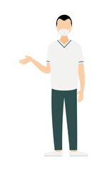 Simple illustration of a male nurse with a broad forehead speaking