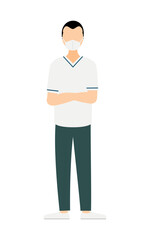 Simple illustration of a male nurse with a wide forehead and folded arms