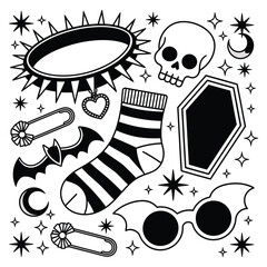 Gothic Elements Vector Set – Skulls, Coffin, Mirror & More