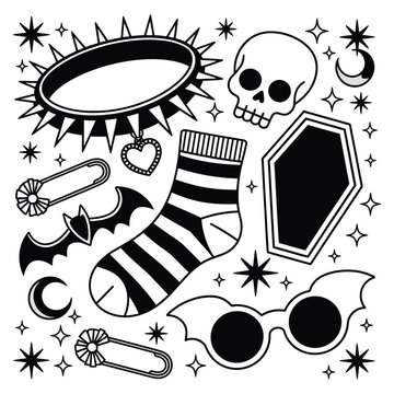 Gothic Elements Vector Set &ndash; Skulls, Coffin, Mirror & More