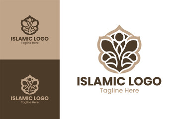 Islamic Logo with Mosque and Crescent Moon in Circle