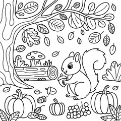  fall outline, fall coloring page, fall coloring, summer coloring, kawaii animal coloring, outline, illustration, cute coloring book cover, cover, cute kids illustration, cartoon cover, cartoon illust