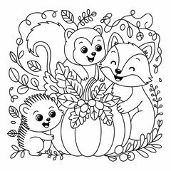  fall outline, fall coloring page, fall coloring, summer coloring, kawaii animal coloring, outline, illustration, cute coloring book cover, cover, cute kids illustration, cartoon cover, cartoon illust