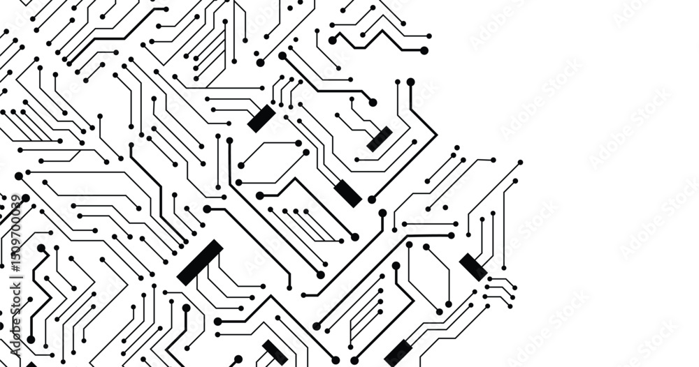 Poster technology black circuit diagram concept. high-tech circuit board connection system. vector abstract