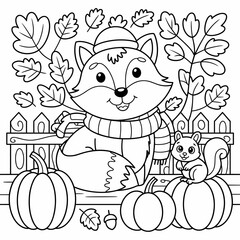  fall outline, fall coloring page, fall coloring, summer coloring, kawaii animal coloring, outline, illustration, cute coloring book cover, cover, cute kids illustration, cartoon cover, cartoon illust