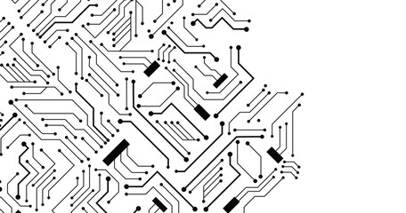 Technology black circuit diagram concept. High-tech circuit board connection system. Vector abstract technology background. Black circuit diagram on white background.