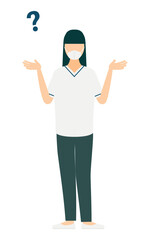 Simple illustration of a female nurse with long hair questioning