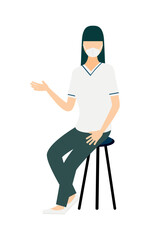 Fototapeta premium Simple illustration of a female nurse with long hair talking while sitting in a chair