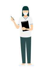 Simple illustration of a female nurse with long hair taking records