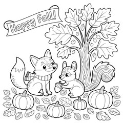  fall outline, fall coloring page, fall coloring, summer coloring, kawaii animal coloring, outline, illustration, cute coloring book cover, cover, cute kids illustration, cartoon cover, cartoon illust