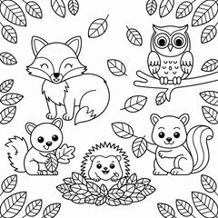  fall outline, fall coloring page, fall coloring, summer coloring, kawaii animal coloring, outline, illustration, cute coloring book cover, cover, cute kids illustration, cartoon cover, cartoon illust