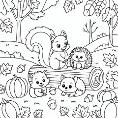  fall outline, fall coloring page, fall coloring, summer coloring, kawaii animal coloring, outline, illustration, cute coloring book cover, cover, cute kids illustration, cartoon cover, cartoon illust