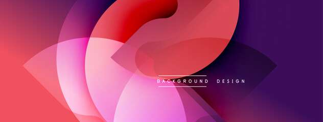 Abstract gradient shapes overlap, creating dynamic visual effect. Pink, purple, red hues dominate composition. Modern design element.
