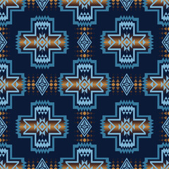 Blue Native American pattern. Vector colorful aztec southwestern Navajo geometric shape seamless pattern. Ethnic geometric pattern use for fabric, textile, home decoration elements, upholstery, etc