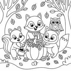  fall outline, fall coloring page, fall coloring, summer coloring, kawaii animal coloring, outline, illustration, cute coloring book cover, cover, cute kids illustration, cartoon cover, cartoon illust