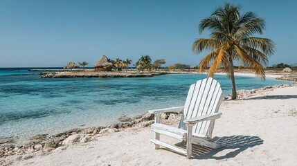 Obraz premium White Adirondack chair on a tropical beach.