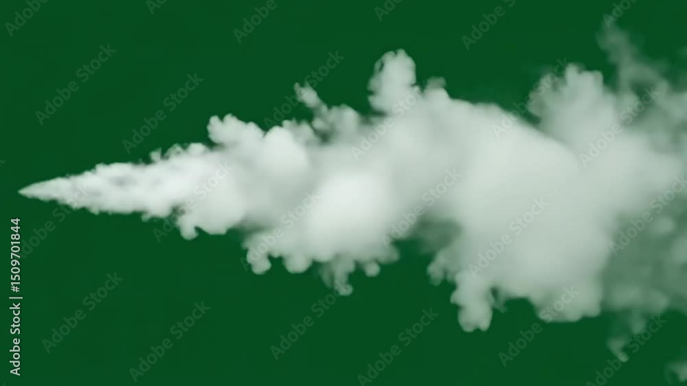 Poster white smoke stream on green screen background for visual effects compositing