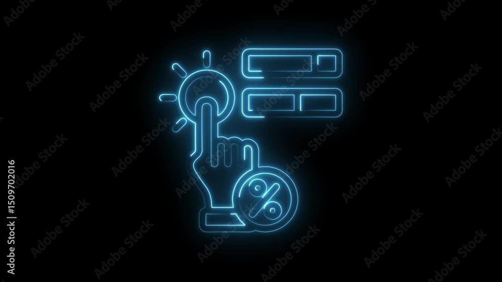Poster neon style clicking on offer promotion with loading bar digital concept animation