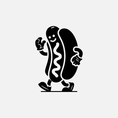 Fototapeta premium A playful cartoon vector logo silhouette of a smiling hot dog character