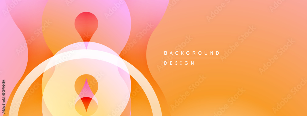 Poster abstract design features layered shapes, warm colors. gradient blends create soft visual effect. mod