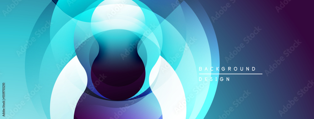 Poster Abstract circular design. Blue, purple hues blend, creating dynamic visual effect. Modern background suitable for presentations, websites.
