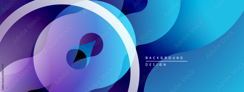 Poster Abstract fluid shapes, vibrant blues, purples create dynamic composition. Modern design element for backgrounds, presentations.