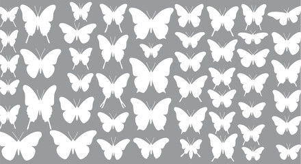 White Butterfly Pattern Grey Background Seamless Design Vector Illustr