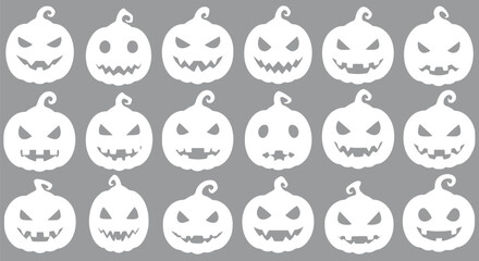 Halloween Jack-o'-lantern Faces White Pumpkins on Grey Seamless Patter