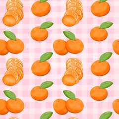 Seamless pattern with summer picnic and Orange on pastel Pink