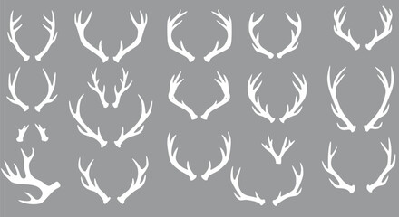 White Deer Antler Silhouettes Various Shapes & Sizes SVG PNG Clipart D
