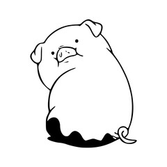 adorable baby piglet outline art