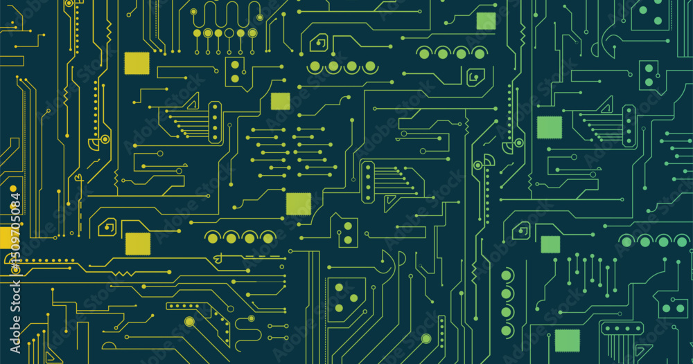 Poster circuit board technology background with hi-tech digital data connection system and computer electro