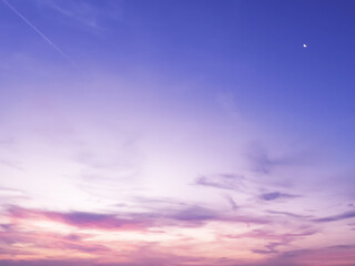 Dreamy purple sky background and sunlight with copy space