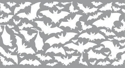 Halloween Bats Pattern Grey Background White Bats Silhouettes Spooky B