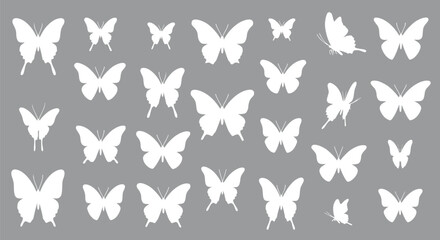 White Butterfly Silhouettes Pattern Grey Background Vector Illustratio