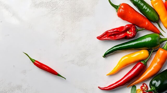 Colorful chili pepper still life overhead food ingredient